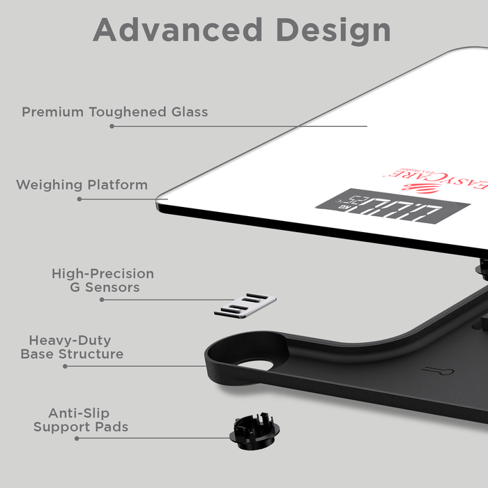 EASYCARE EC3318 B Digital Weighing Scale for Body Weight | Glass Body | 180 kg Capacity | 100 g Graduation | Auto-Off |Large LCD | kg/lb/st | White