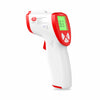 Infrared thermometer with digital display on a white background