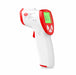 Infrared thermometer with digital display on a white background