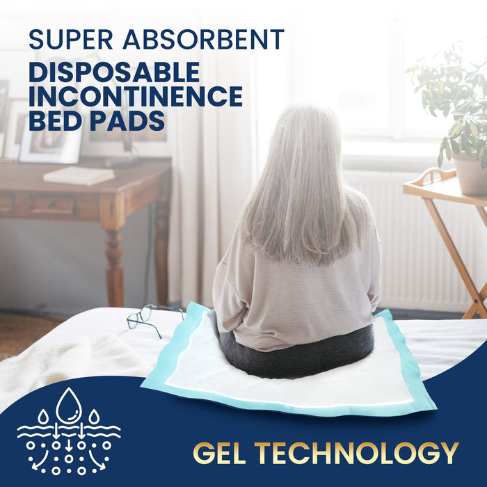 Super absorbent disposable underpads for adults with gel technology – waterproof incontinence bed pads for elderly, patients, and bedridden care