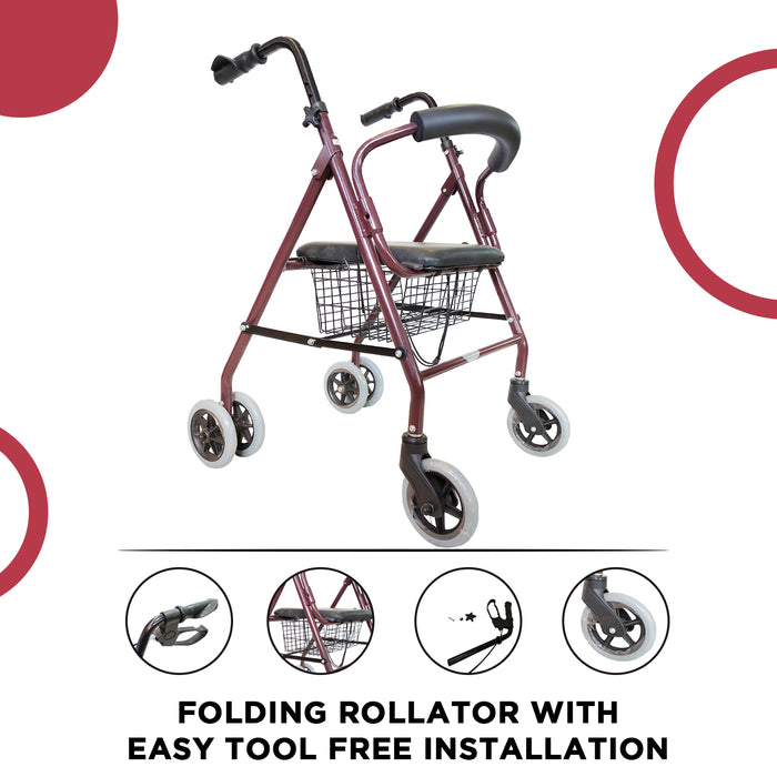 Folding rollator with easy installation