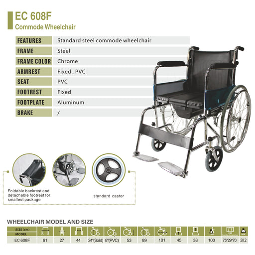 EASYCARE Standard Steel Commode Wheelchair