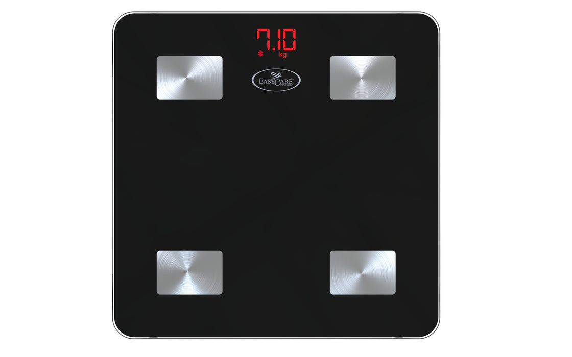 EASYCARE Digital Bluetooth Weighing Scale - E-commerce product image with backlit display and tempered glass platform
