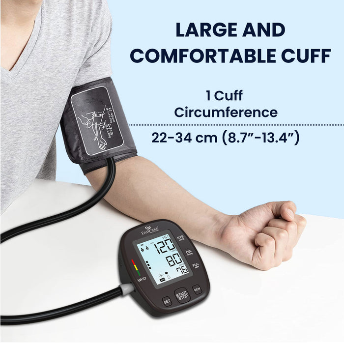 EasyCare Digital BP Monitor Large Comfortable Cuff 22-34 cm for Accurate Blood Pressure Measurement - Adjustable Cuff for Blood Pressure Monitor
