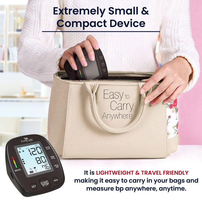 EasyCare Digital BP Monitor Small Compact Lightweight Travel-Friendly Portable Blood Pressure Device for On-the-Go Use
