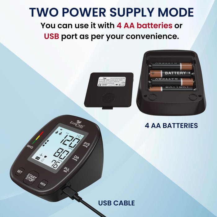 EasyCare Digital BP Monitor Two Power Supply Modes - Use with 4 AA Batteries or USB Port