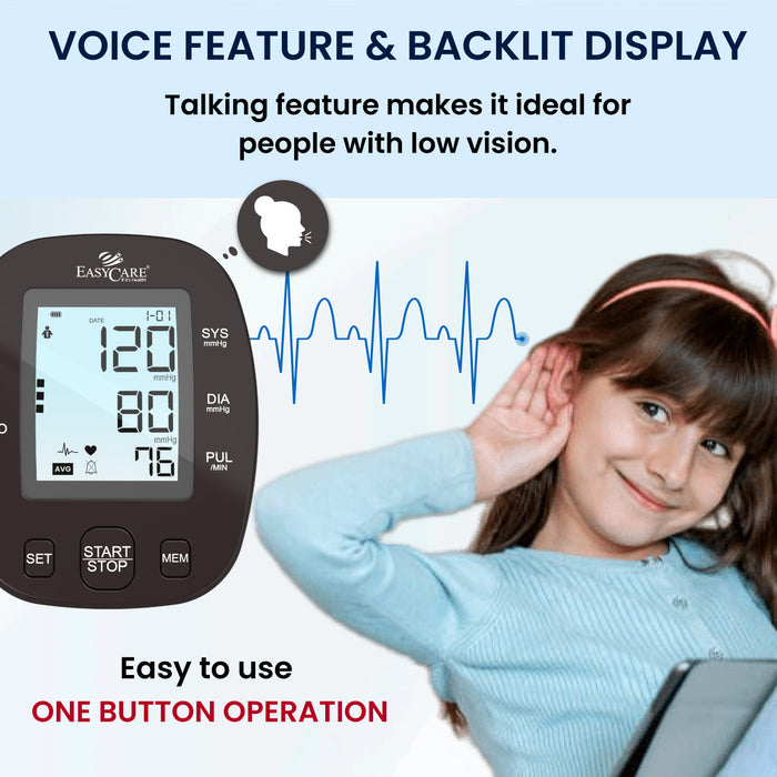 EasyCare Digital BP Monitor with Voice Feature and Backlit Display for Easy Use and Enhanced Accessibility