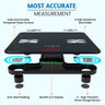 Diagram of EASYCARE Smart Bluetooth Weighing Scale highlighting accuracy and safety features including tempered glass surface, anti-skid padding, backlit LCD display, high sensitivity electrodes, and precision strain gauge sensors